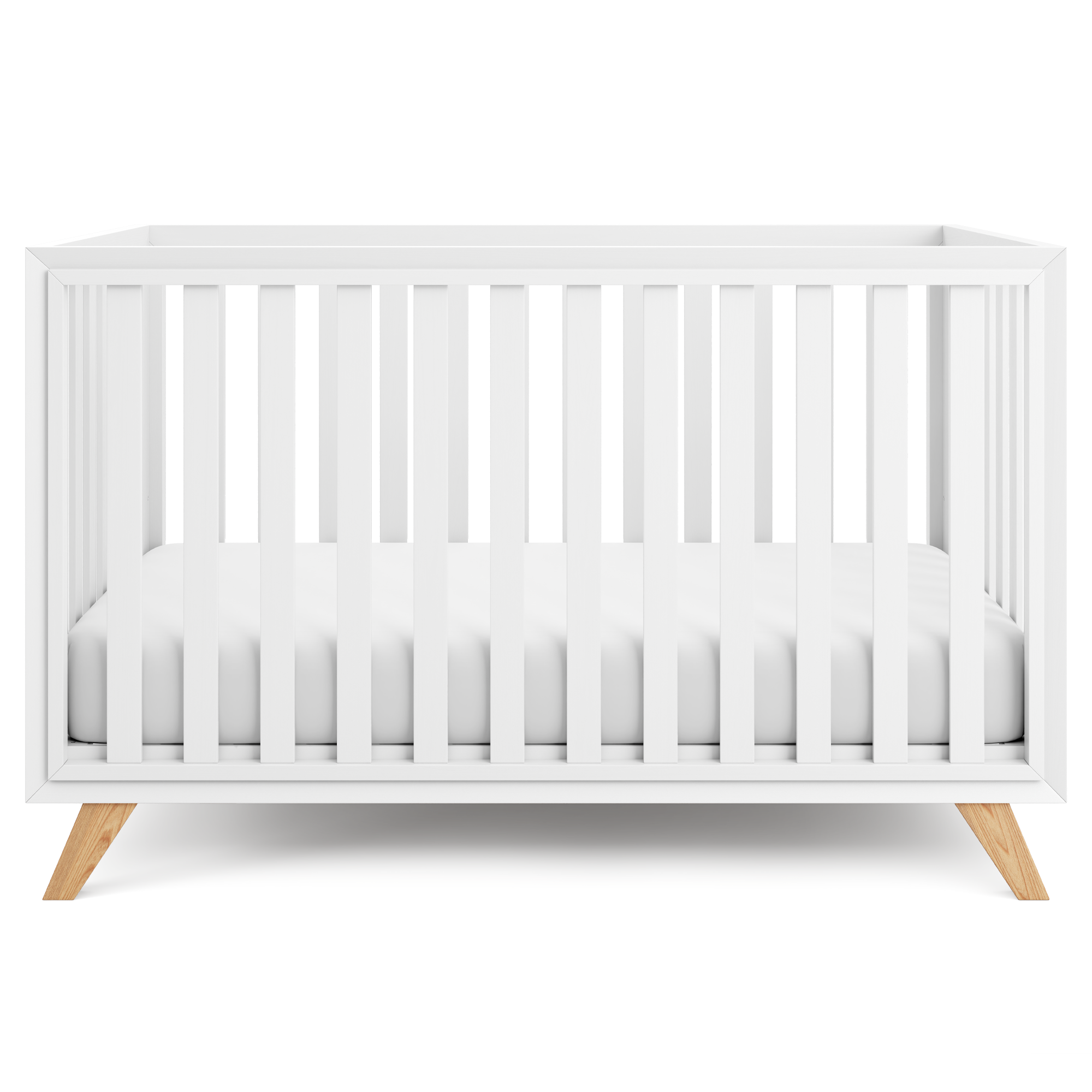 Baby Crib for to Years White Bars and Frame and Natural Wood