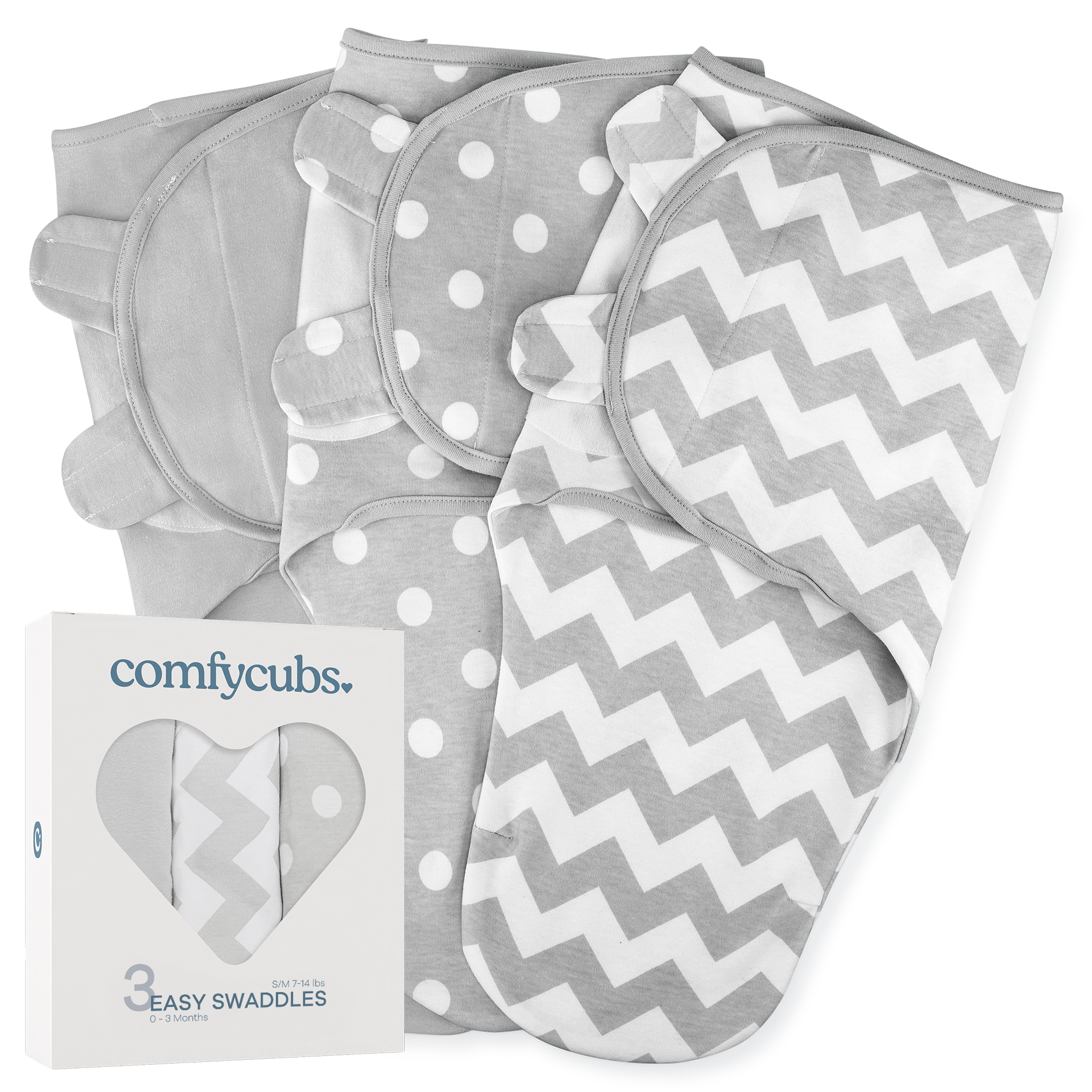Easy Swaddle Blankets in Grey, Pack of – Comfy Cubs