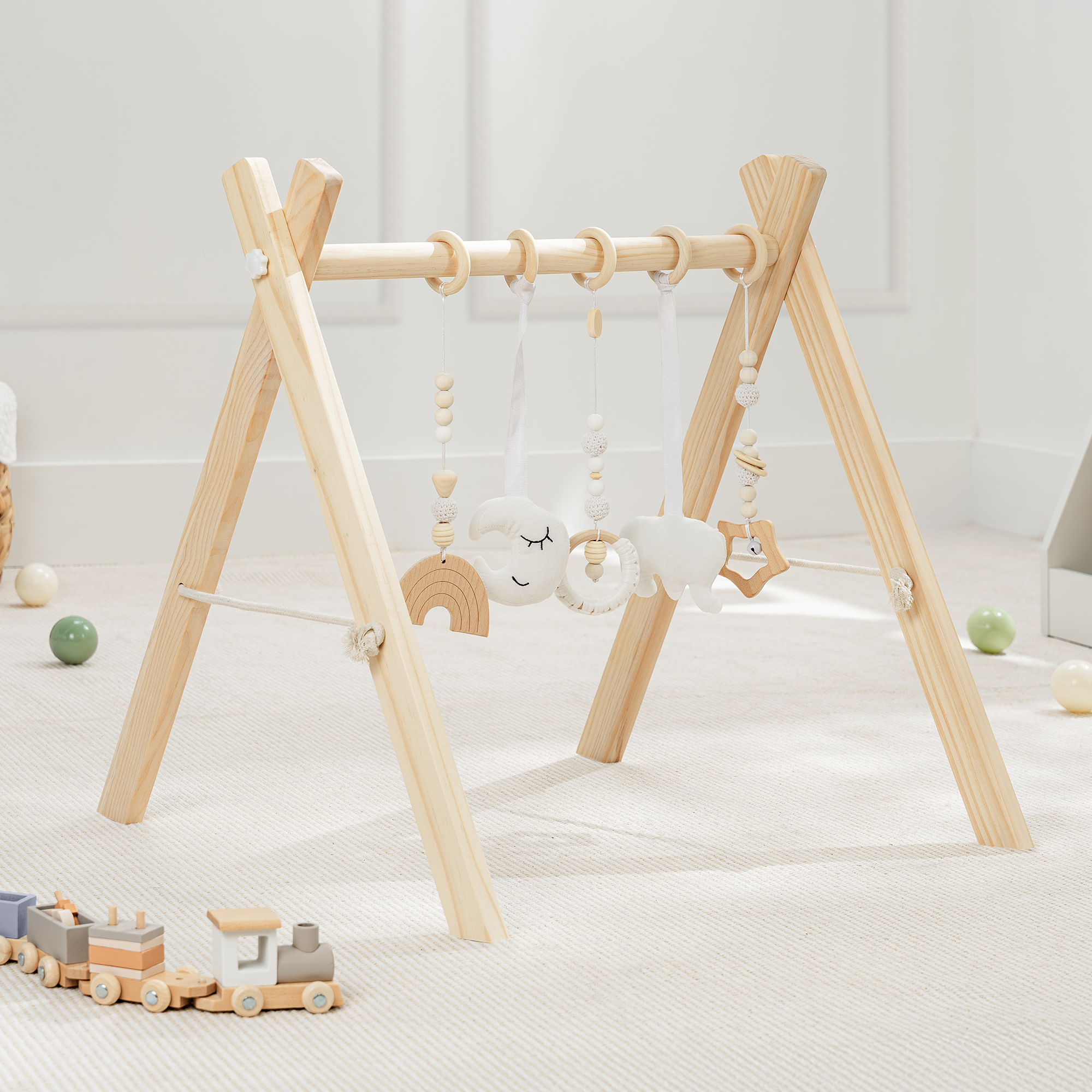 Baby Play Gym in Natural Wood – Comfy Cubs - Main Image