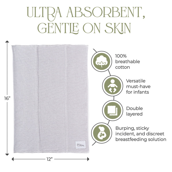 Cotton Burp Cloths Grey Pattern Comfy Cubs