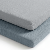Muslin Cotton Bassinet Sheets, 2 Pack in Pacific Blue and Heather