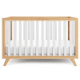 Baby Crib for 0 to 3 Years - White Bars and Natural Wood Frame and Legs