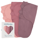 Couvertures d'emmaillotage faciles par Comfy Cubs - Blush, Mauve, Mûre, Lot de 3