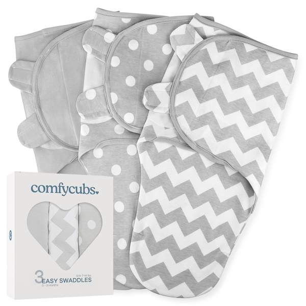 Easy Swaddle Blankets in Grey, Pack of – Comfy Cubs