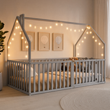 Kids House Gated Floor Bed Twin Size for Children Aged 5+,  Grey