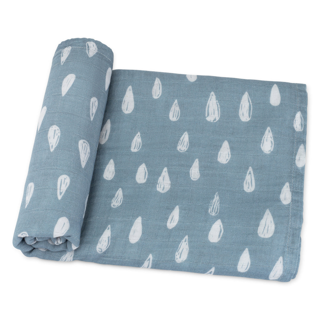 Muslin Swaddle Blanket, 1 Pack - Blue Raindrops