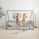 Kids House Gated Floor Bed Twin Size for Children Aged 5+,  Grey