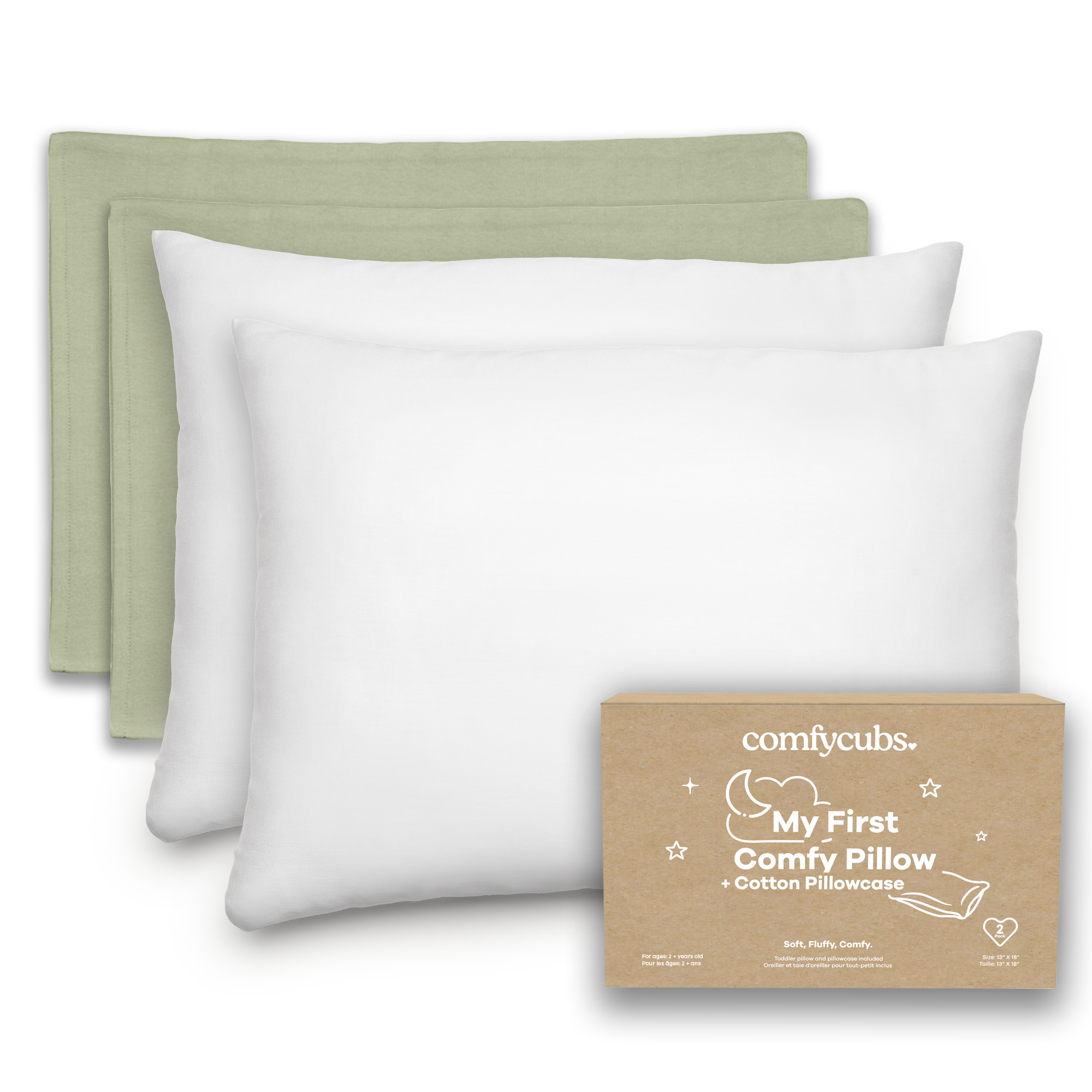 Toddler Pillows with Soft Cotton Pillow Case by Comfy Cubs - Sage