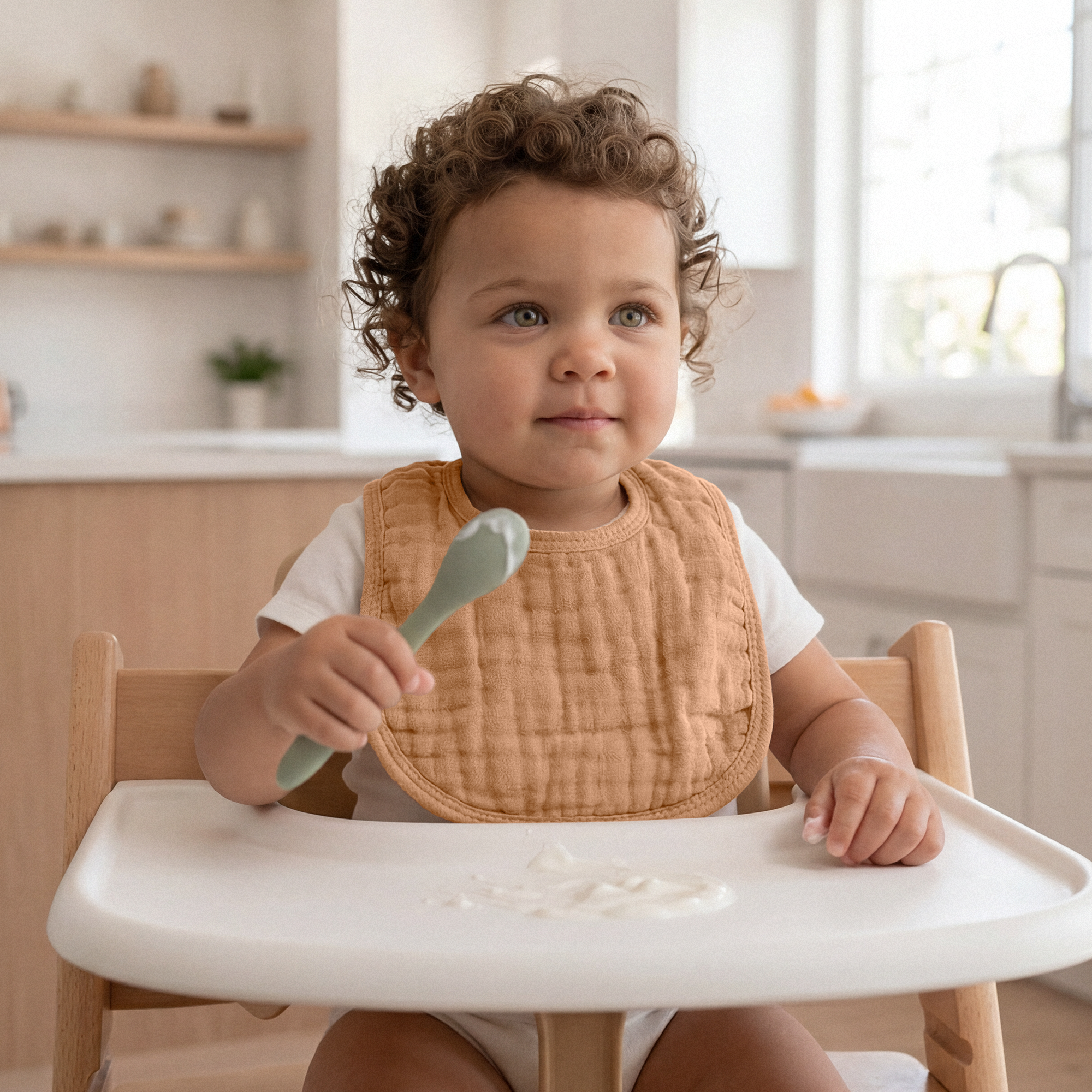 Muslin Bibs in Caramel