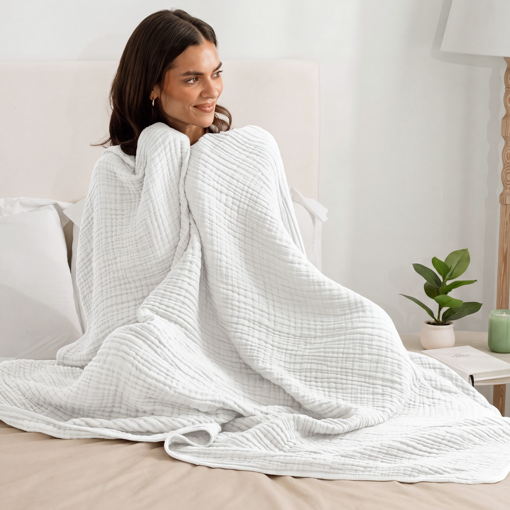 Muslin Large Throw Blanket in White