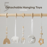 Baby Play Gym made from 100% New Zealand Pinewood with 5 Hanging Sensory toys