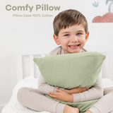 Oreillers pour tout-petits avec taie d'oreiller en coton doux de Comfy Cubs - Sauge