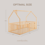 Kids House Gated Floor Bed Twin Size for Children Aged 5+, Natural Wood