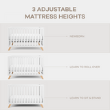 Baby Crib for 0 to 3 Years - White Bars and Frame and Natural Wood Leg