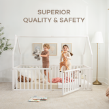 Kids House Gated Floor Bed Twin Size for Children Aged 5+, White
