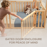 Kids House Gated Floor Bed Twin Size for Children Aged 5+, Natural Wood