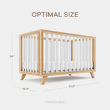 Baby Crib for 0 to 3 Years - White Bars and Natural Wood Frame and Legs