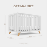 Baby Crib for 0 to 3 Years - White Bars and Frame and Natural Wood Leg