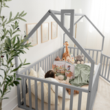 Kids House Gated Floor Bed Twin Size for Children Aged 5+,  Grey