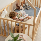 Kids House Gated Floor Bed Twin Size for Children Aged 5+, Natural Wood