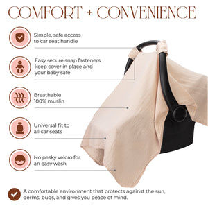 Muslin Cotton Baby Car Seat Cover by Comfy Cubs - Blush