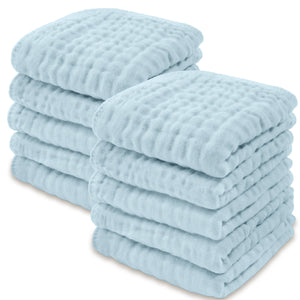 Muslin Cotton Baby Washcloths - Sky Blue