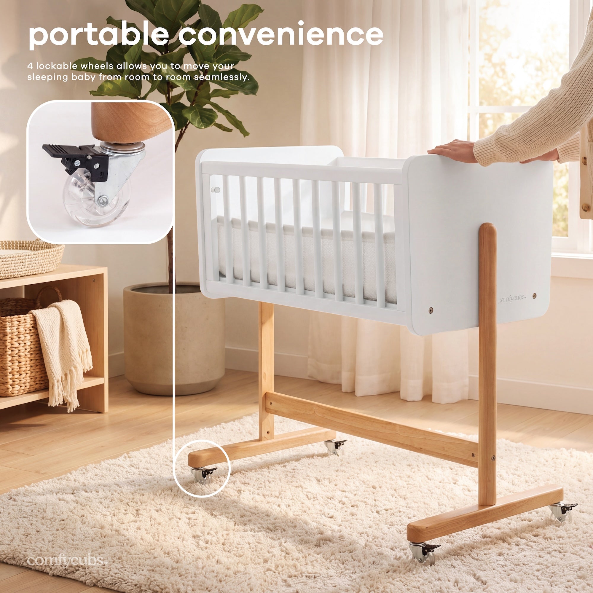 Wooden Bedside Bassinet Sleeper in White