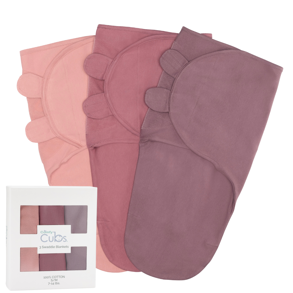 Baby Swaddle Blankets 3 Pack  - Blush, Mauve, Mulberry