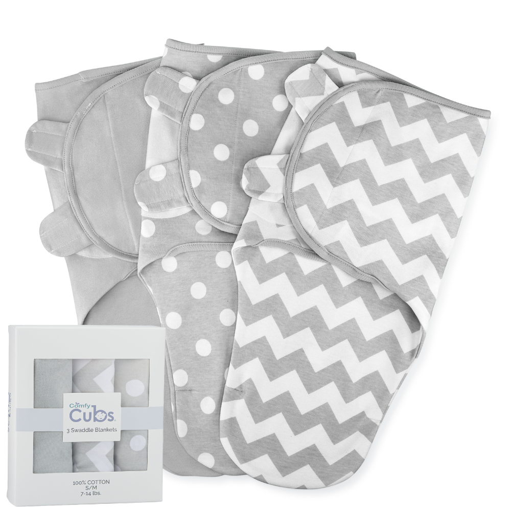 Baby Swaddle Blankets 3 Pack - Grey