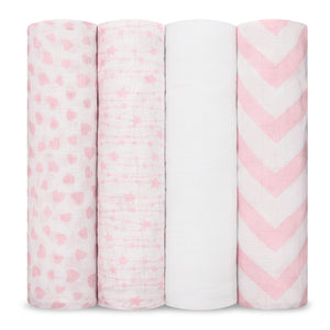 Baby Muslin Swaddle Blankets, 4 Pack - Pink